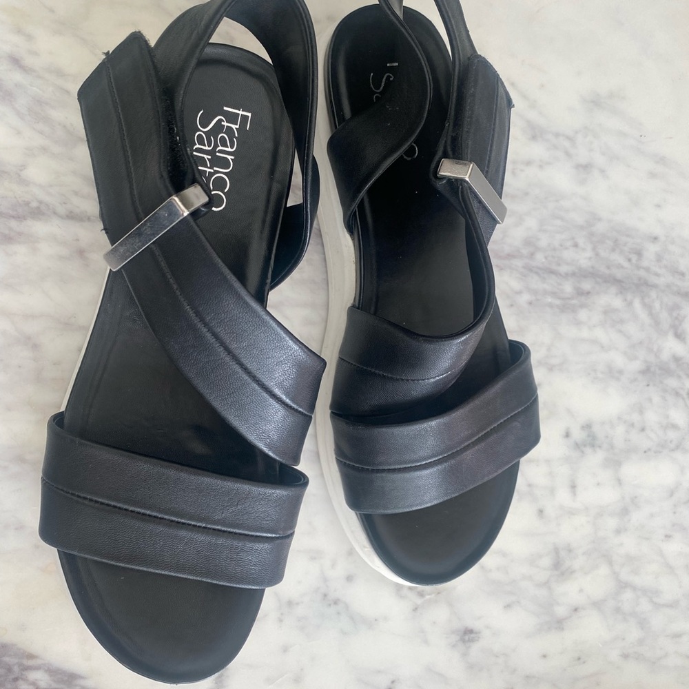 Franco Sarto Black Flat Sandals with Adjustable Straps